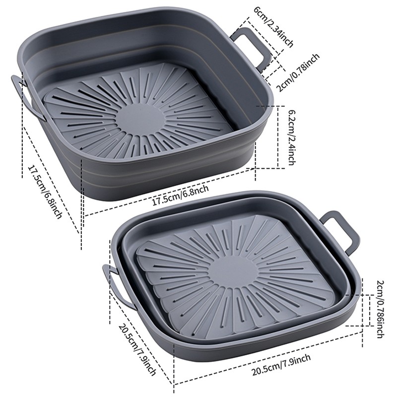 2PCS Fryer Silicone Liners 8in Square Odourless Thickened Foldable Fryer