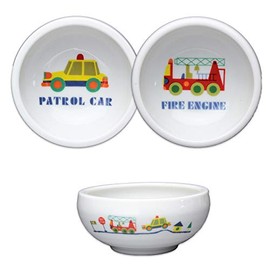 Children's Tableware, Set of 2, Everyone's Favorite Glue, Easy to Scoop, Side Dish Bowl (Diameter 3.8 inches (9.7 cm), Approx. 5.1 fl oz (150 ml), 2 Patterns, Police Car & Fire Truck, Children's Tableware, Dishes, Bowl, Easy to Scoop, Easy to Eat, Spill Resistant, Car