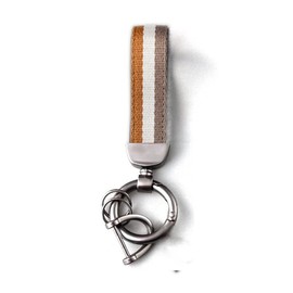 Long River Sunset Car key chains rings for car keys，Outer wear-resistant canvas inner soft leather, metal fittings horseshoe buckle and key chain (brown white grey)