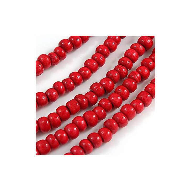 Avalaya Red Multistrand Layered Wood Bead with Cotton Cord Necklace