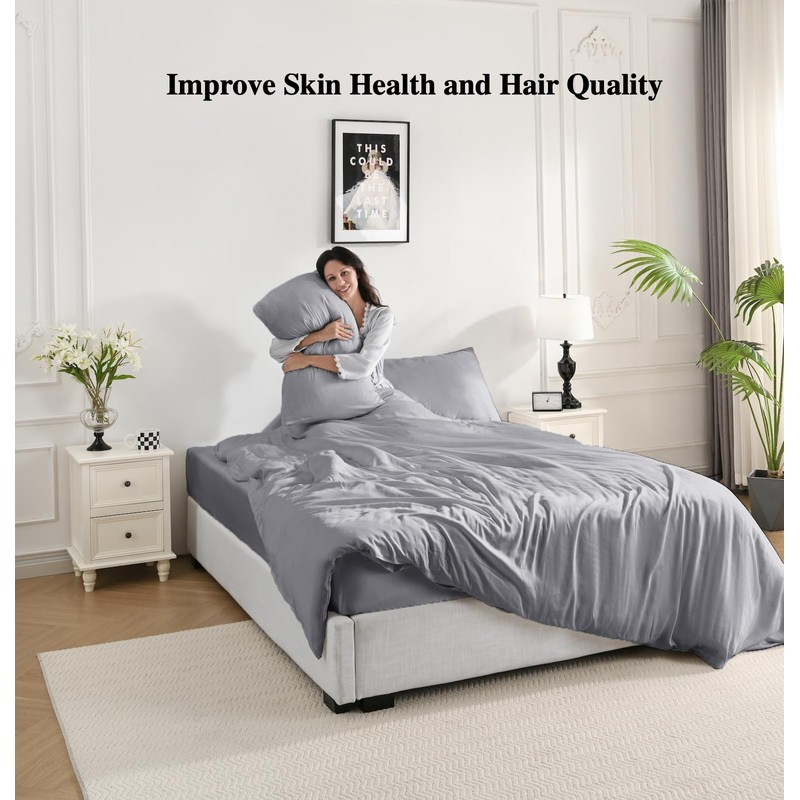 bienDo Bamboo Fitted Sheet, Small Double / 4ft, Grey, Vegan