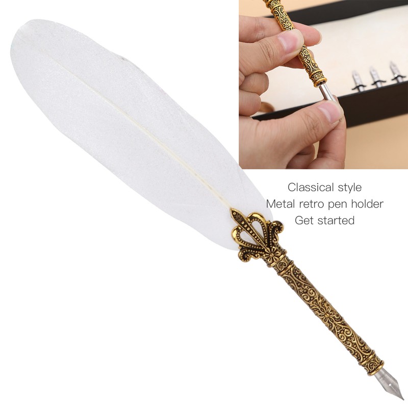Feather Pen Set Craft Retro Carved Stainless Steel Writing Suit