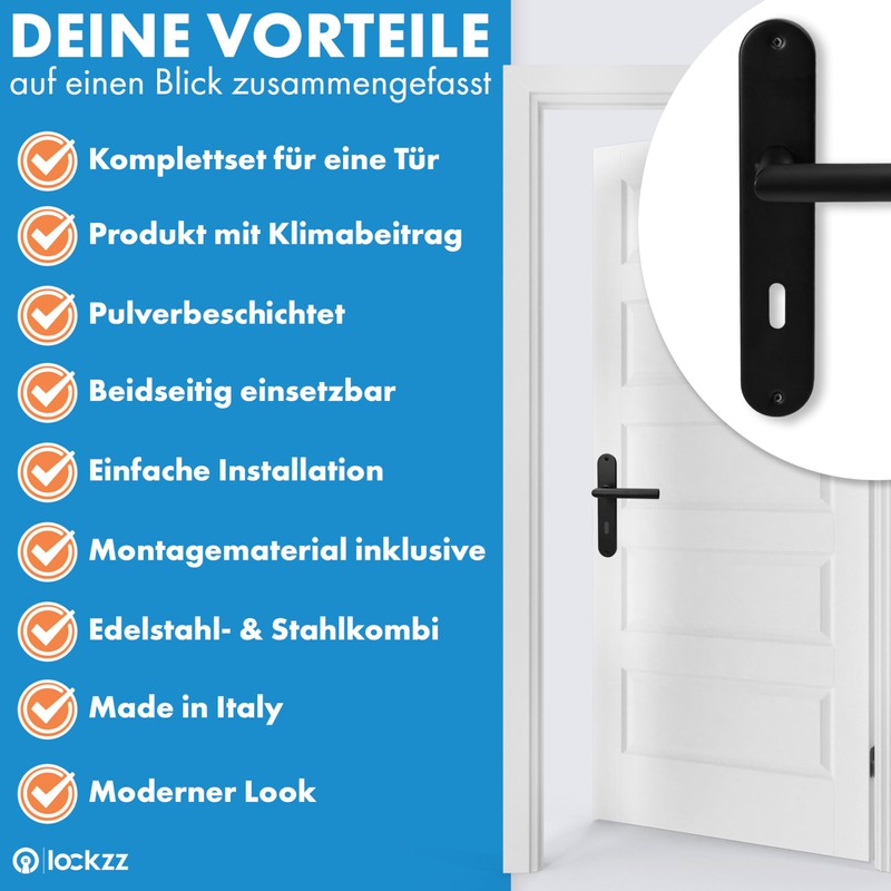 lockzz Estenfeld Door Handle Set Stainless Steel Black Matt Door