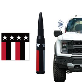 FUTAIHE 50Cal Car Truck Bullet Antenna Mast with American Flag for All Chevy & GMC Truck Model Years, AM/FM Radio Antenna Replacement (M6&M7 Thread) (Black&Red)