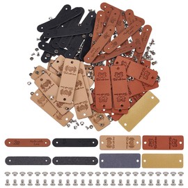FINGERINSPIRE Set of 40 PU Leather Labels, Handmade Tags with Rivets, 4 Styles, PU Leather Clothing Labels with Hole, Oval Rectangular Shape, Handmade Leather Tags for Sewing, Clothing Labels