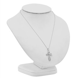 AGS Certified Sterling Silver Diamond Cross Pendant-Necklace on an 18 inch Sterling Silver Chain