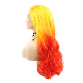 Long Wavy Fire Orange YellowS ynthetic Lace Front Wig Long Wavy Hair – No-Glue Easy Wear, Pre-Plucked Roots, Sweat-Resistant for Cosplay Hallowens Party(24 Inch, Orange Yellow)