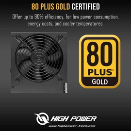 HIGH POWER 600W Power Supply, 80 Plus Gold Certified PSU, Continuous Power with 120mm Whisper Quiet Fan, ATX 12V V2.3/EPS 12V Active PFC Reliable Performance, Energy-Efficient