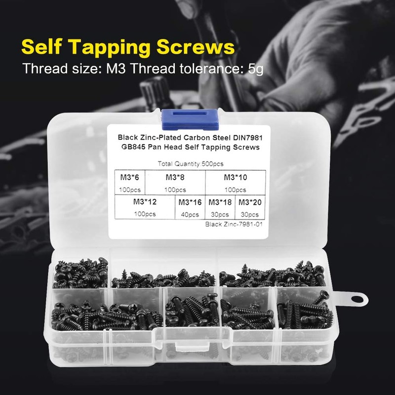 500PCS M3 Screws Assortment Kit,DIN Multi-Purpose Stainless Steel 304/ Carbon
