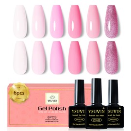 YSUVIN Semi-Permanent Nail Polish, 6 Colors Pink Series, Light Pink Nude Pink Red White Pink Glitter Semi-Permanent Nail Polish, Soak Off UV/LED Lamp Nail Polish DIY Manicure Nail Art Set, 8ml