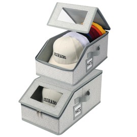LUMESIX 2 PCS Hat Organizer for Baseball Caps Stackable Hat Box Hat Rack Hold Up to 24 Caps Hat Storage for Closet with Clear Window Space-Saving Fabric Hat Holder