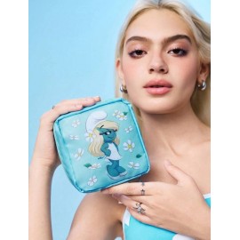 Unbranded New Smurfs SMURFETTE Pouch Make Up Bag BLUE Zipper Wallet FLOWERS Daisy