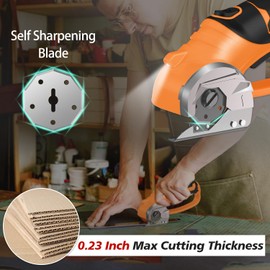 Cordless Electric Scissors, 4V Rechargeable Box Cutter & Cardboard Cutter with Titanium Blade, LED Light, Safety Lock - Rotary Cutter for Fabric, Leather, Carpet, Plastic, Crafting, Sewing(Orange)