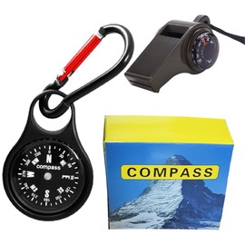 WHYCNJL 1 Set Compass Set Compass Signpost with Key Holder Mountaineering Buckle and Compass Whistle Survival Whistle for Outdoor Hiking and Camping, Black