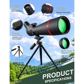 ZHENCHABIN 25-75x80 Spotting Scopes with Tripod - Spotter Scope with BAK4 Prism, FMC Lens,Waterproof Fogproof Spotting Scope for Target Shooting Bird Watching Hunting Wildlife