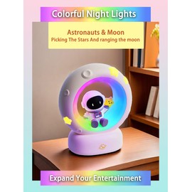 NiujunDK LED Colorful Night Lamp, Space Theme with Astronaut and Star Moon Design, Suitable for Bedside, Office, Children's and Adult Rooms, Birthday Party, Festival Gifts