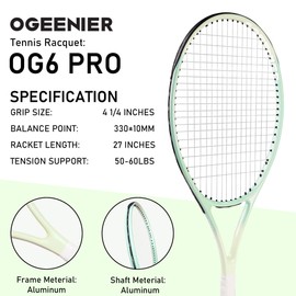 OGEENIER 27" Tennis Racket for Adults, Pre-Strung Tennis Racquet for Beginners, Lightweight and Recreational Rackets with 1 Overgrip and 3 Tennis Balls