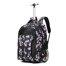 WMHYLYH Waterproof Rolling Backpack, Backpack with Wheels for Business and Travel Commuter, Carry on Backpack with Laptop Compartment for Women and Men Adult(Black-Flower, 20inch)