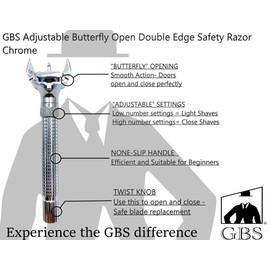 G.B.S Ultimate Wet Shaving Kit, Adjustable Butterfly Diamond Knurled Safety Razor, Shave Brush, Chrome Shaving Soap Bowl, Natural Shave Soap, Brush and Razor Stand Grooming Set for Men