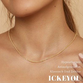 ICKEYOU Multilayer Gold Chains for Women Dainty Gold Chain Choker Necklaces Circle Paper Clip Chain Snake Herringbone Pattern Cuban Link Adjustable Simple Gold Jewellery, Metal, No Gemstone