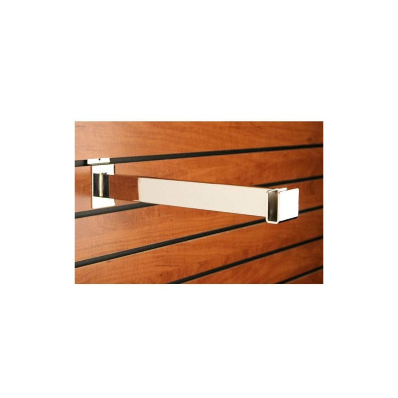 12" Slatwall Rectangular Tube Holding Hangrail Bracket for Retail, Chrome,