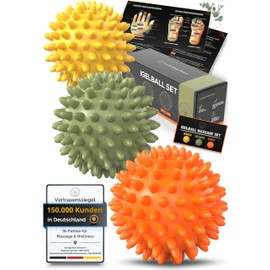 M.S.Lemberg Hedgehog Ball Massage Set [3 Hardness] - Massage Ball for Reflex Zones Foot Massage Back Neck Hand Foot - Nub Ball with Nubs Small - Relaxation Gift - Hard, Medium & Soft