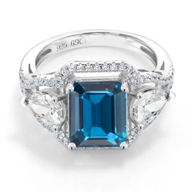 Gem Stone King 4.79 Cttw London Blue Topaz Ring For Women In 925 Sterling Silver | Emerald Cut 10X8MM | Gemstone November Birthstone | Available In Size 5, 6, 7, 8, 9