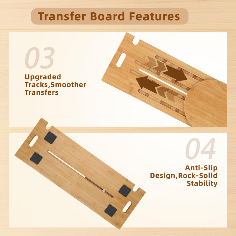 Slide Transfer Board with Turntable,Slide Board MakeTransfers Easier,Heavy-Duty Sliding Board