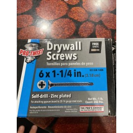 Pro-Twist 2 X Pro Twist Drywall Screws 6 x 1-1/4” Self Drill Zinc Pleated Free Gratis 1lb