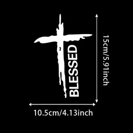 2PCS Blessed Cross Decal 4.13"x5.91" Weatherproof Sticker for Cars, Bumpers, Laptop, Helmets - Faith Inspired Design | #AZ66 (White)