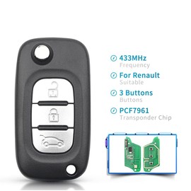 Heart Horse Remote Controls Key Shell Case, 433MHz 3 Bottons Flip floding Car Keys Replacements with PCF7961 Chip for Clio 3 Kangoo Master Modus Twingo 2006-2016