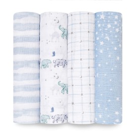 aden + anais 100% cotton Muslin Swaddle & Receiving Blankets for Baby Girls & Boys, 120x120cm, Ideal Newborn & Infant Swaddling Wrap Set, Perfect Shower Gifts, 4 Pack, rising star