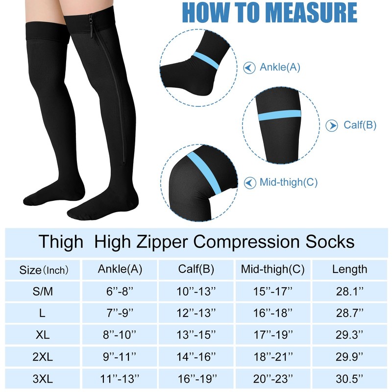 Sosation Thigh High Zipper Compression Socks 20-30 mmHg Zipper Compression