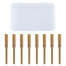 LEONTOOL Chainsaw Diamond Set of 8, 0.2 inch (4 mm), Chainsaw Polishing, Drill Bit for Grinding, Titanium Plating, Diamond Whetstone with Shaft, Cylindrical Shape, Tip, Polishing Bit, 0.1 inch (3 mm