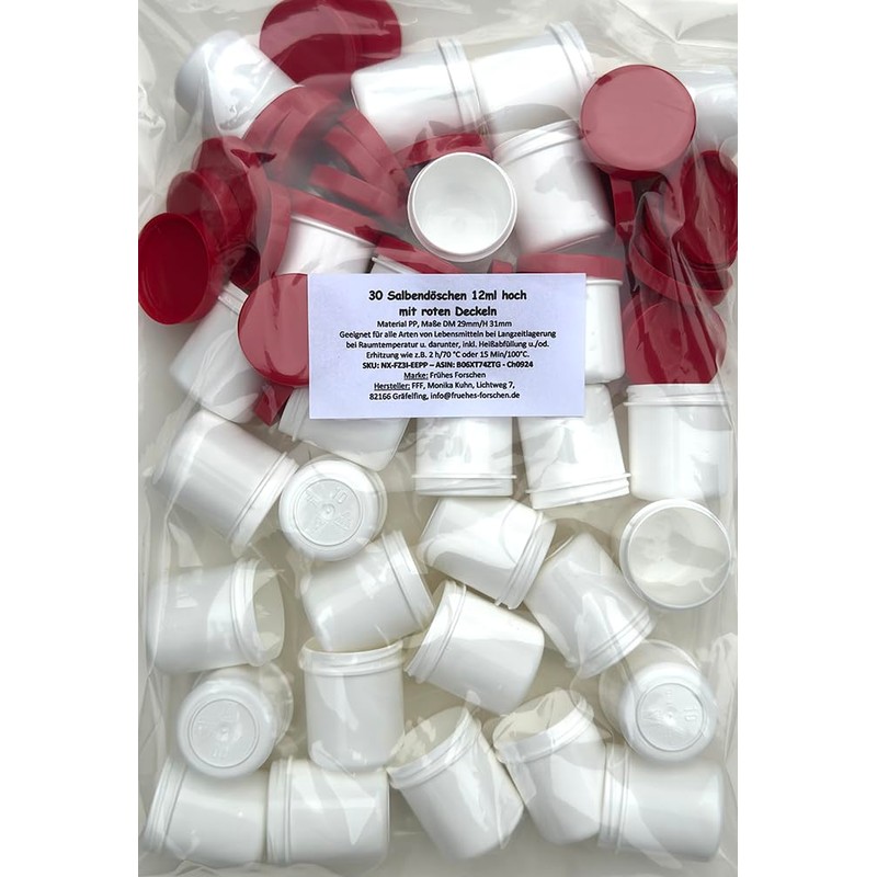 30 Ointment Containers, Cream Jars, High Ointment Jars, 12 ml