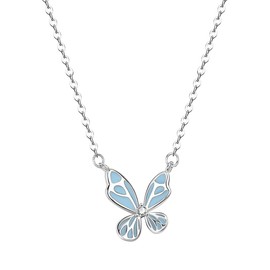 YIQPKUM Dainty Enamel Wings Butterfly Necklace Animals Pendant Statement Jewelry for Women Mom Friends Charms Party Birthday Gifts (Silver Plated)
