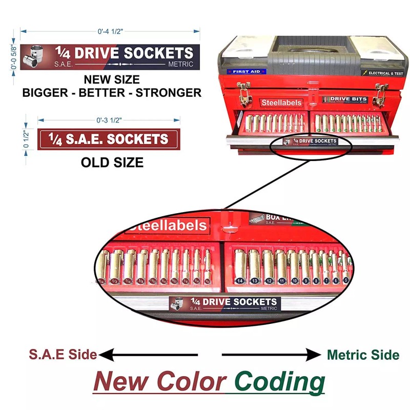 SteelLabels.com Ultimate Blue Magnetic TOOLBOX LABELS fits all tool chest