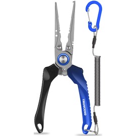 Truscend Fishing Pliers Saltwater with Mo-V Blade Cutter, Corrosion Resistant Teflon Coated Muti-Function Fishing Gear as Split Ring Plier Line Cutter Hook Remover, Fishing Gifts for Men