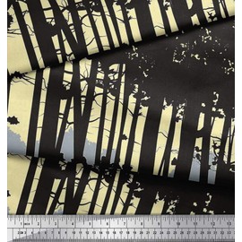 Soimoi Gray Poly Crepe Fabric Tree Nature Print Fabric by The Yard 52 Inch Wide