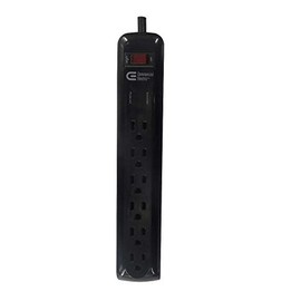 Commercial Electric 6-Outlet Surge Protector with 8 ft. Cord and 45 Degree Flat Angle Plug, Black