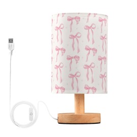 Aslsiy Coquette Ribbon on White Bedside Table Lamp Lovely Bow Nightstand Lamp Night Light Fabric Shade for Bedroom Living Room Home Office