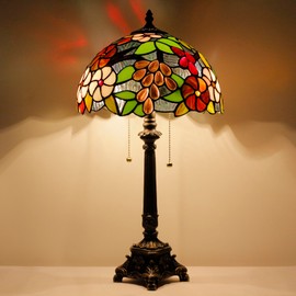 AVIVADIRECT Tiffany Lamp Purple Grape Style Stained Glass Table Lamp Desk Reading Light 12X12X21 Inches with Resin Base Decor Bedroom Living Room