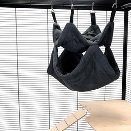 Little Friends Pet Rat Ferret Chinchilla Double Layer Soft Hanging Bunkbed Hammock – 35 x 35 x 35cm – Cosy Cage Accessory - Grey Weave
