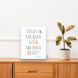 Pugwak Christian Classroom Wall Art Canvas Prints - Bible Verse Scripture Wall Decor Framed Canvas Colorful Baptism Wall Art Painting Artwork for Classroom Kids Room Church Decor 11×14 Inch