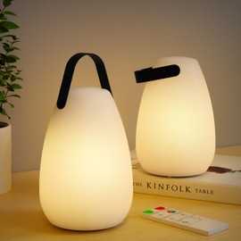 FUYO 2 x LED Outdoor Lampe Tragbare Kabellos Tischlampe Dimmbare LED Akku Tischleuchte mit Mehrfarbiges Wiederaufladbare Gartenlampe perfekt für Außen BBQ Garten Bar Terrasse Glatt.