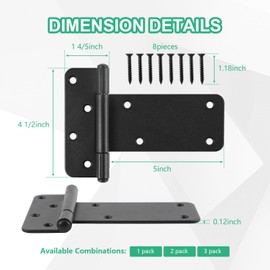Wmebee 5“ Gate Hinges,260 Lbs Capacity, Matte Black Hinges,6 Pack Heavy Duty Door Hinge, T-Strap Shed Gate Hinges, Wrought Hardware for Wooden Fences, Barn Door Hinge (5“-6 pcs-Matte Black)