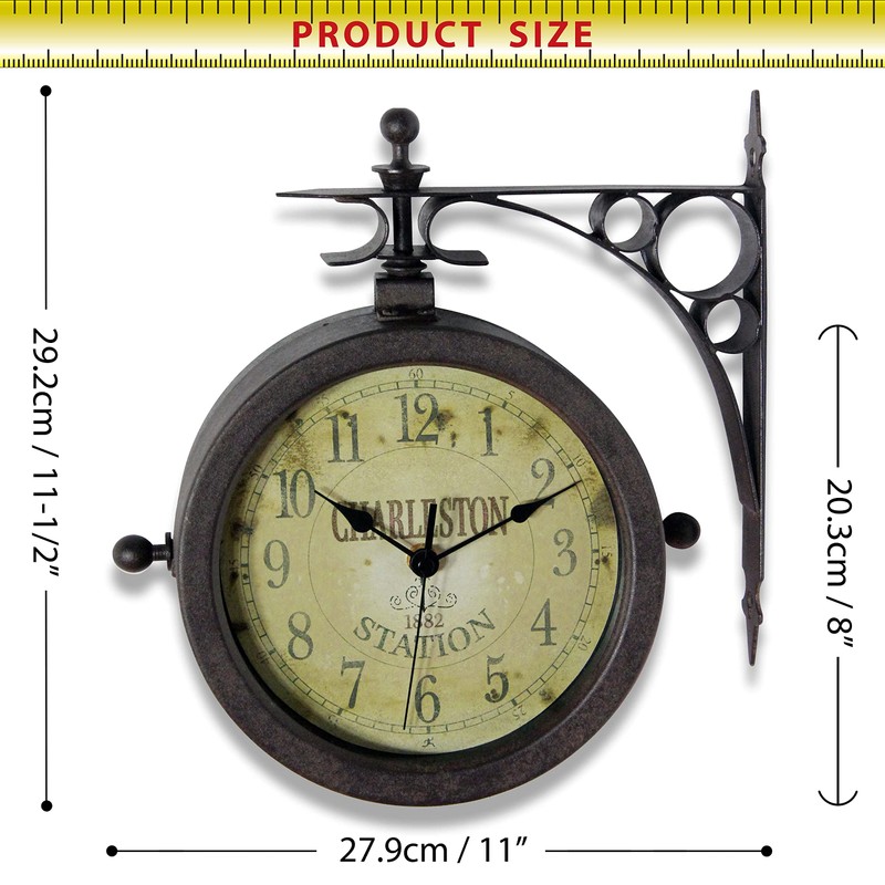 Infinity Instruments Charelston Metal Outdoor Clock, Waterproof Double Sided Train
