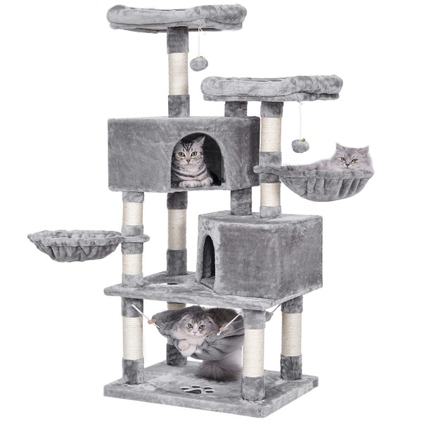 BEWISHOME Multi-Level Cat Tree for Indoor Cats Large Cat Tower Cat Condo with Sisal Scratching Posts, Perches, Houses, Hammock and Baskets, Furniture Kitty Activity Center Kitten Play House MMJ05G