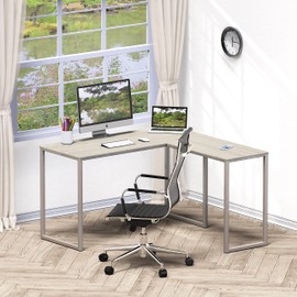 SHW 48-Inch Mission L-Shaped Home Computer Desk, Maple