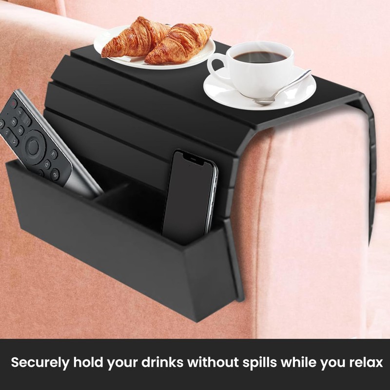 TopClass1 Sofa Armrest Tray with Cup Holder, Foldable Couch Side